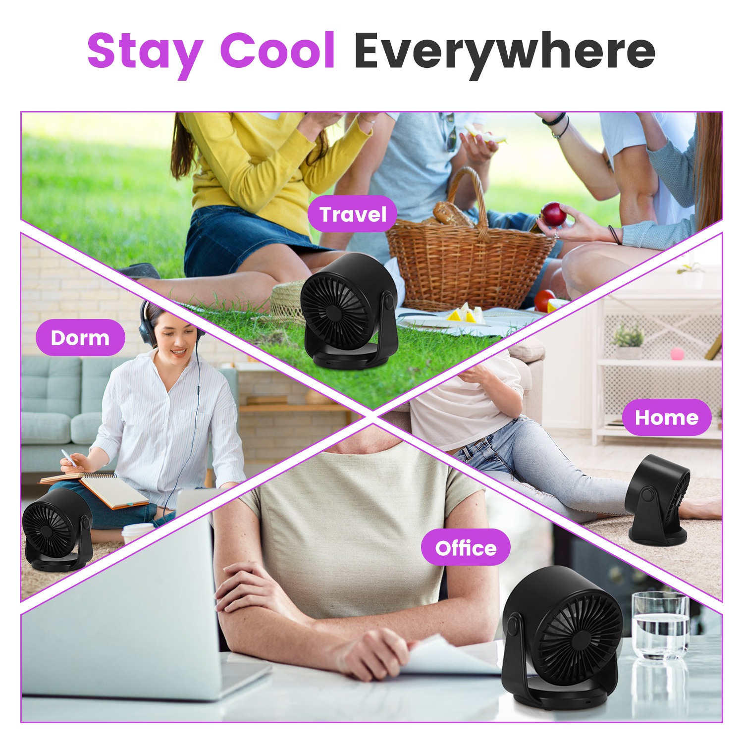 1Pc Desk Fan Battery Operated Wall Mounted Fan Rechargeable Mini Desk Fan With Tilting Angle For Home Office Travel — foto 5