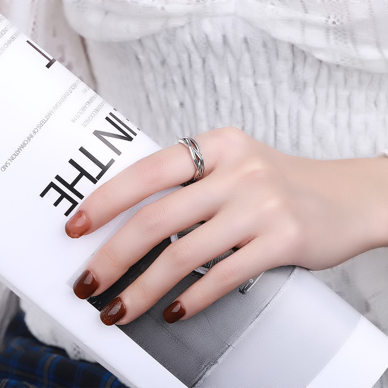 S925 Sterling Silver Hip-hop Street Style Multi-layer Cross-wrapped Ring