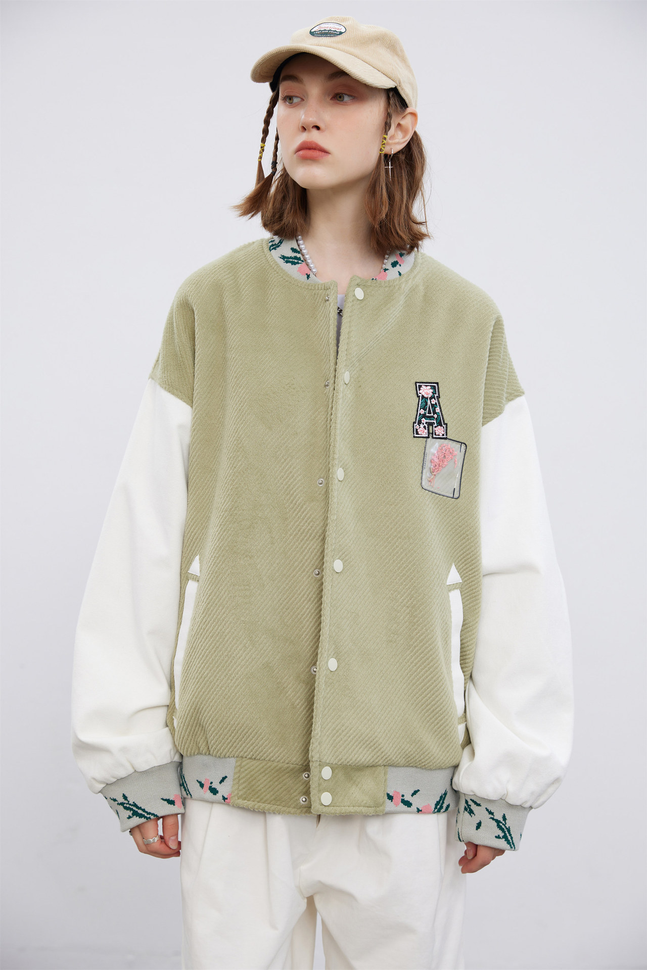 Student Handsome Couple Embroidered Stitching Contrast Jacket