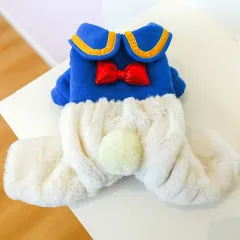 Padded Doll Collar Bowknot Pet Cotton Jacket - Blue - View 1