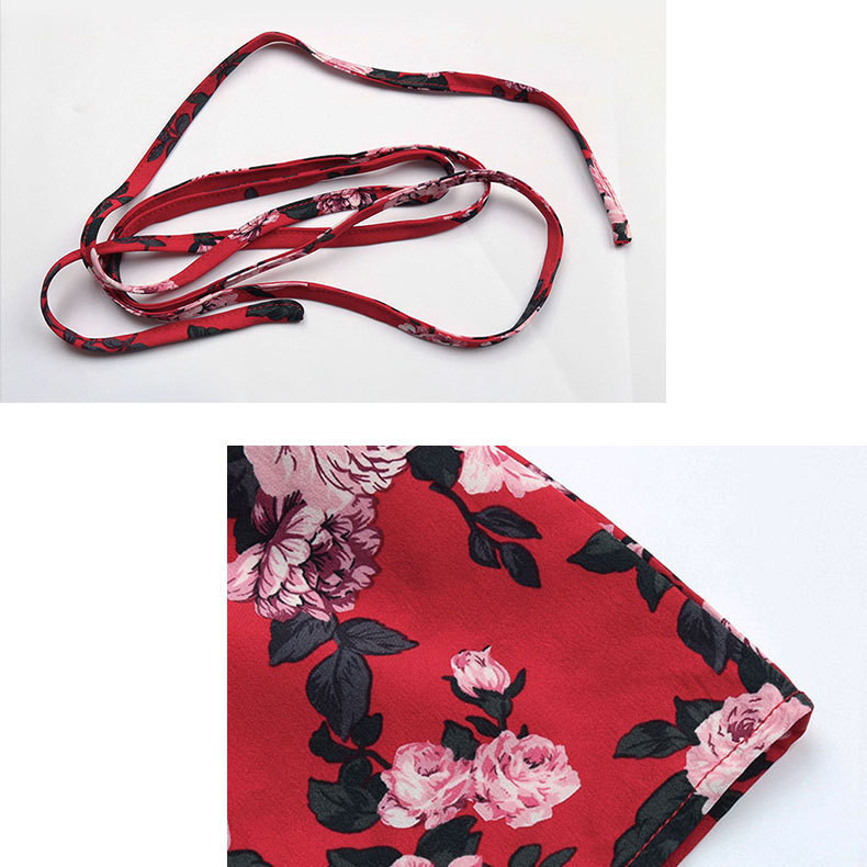 European And American Women's Red V-neck Holiday Dress