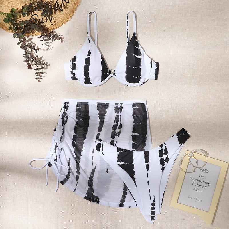Black And White Steel Support Split Three-piece Swimsuit - Image 4