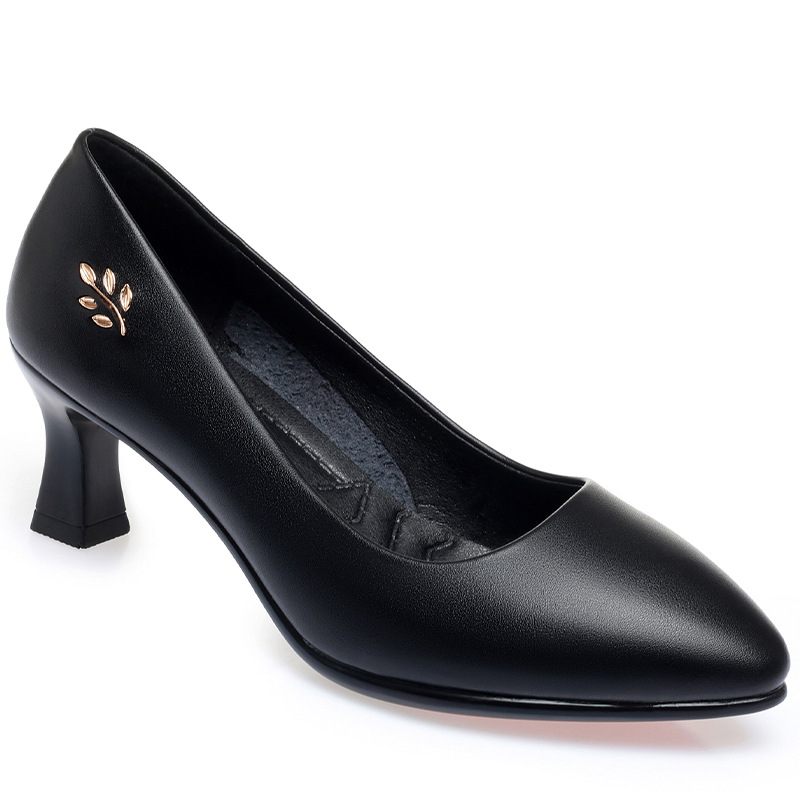 Soft Leather Soft Sole Middle-aged Women's High-heeled Leather Shoes
