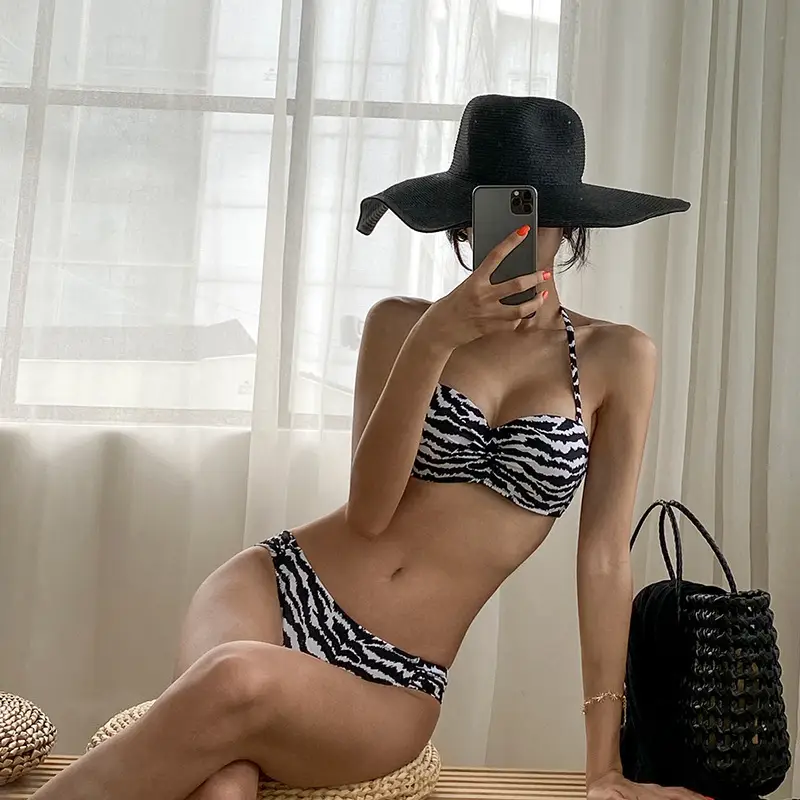 High Waist And Belly Split Bikini Hot Spring Swimsuit