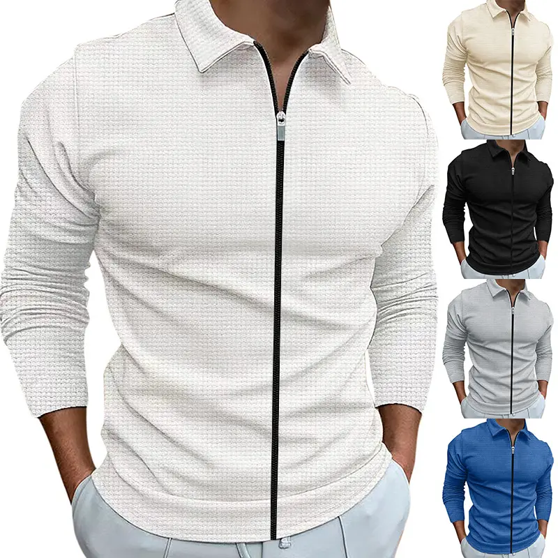 Men's Clothing Waffle Style Zipped Lapel Jacket Outdoor Sports