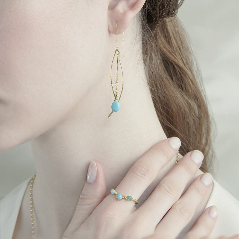 925 Silver Natural Turquoise Agate Ring For Women