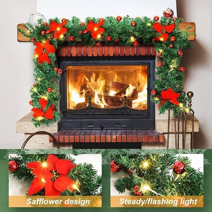 9FT Christmas Garland Decorations Fireplace Stair