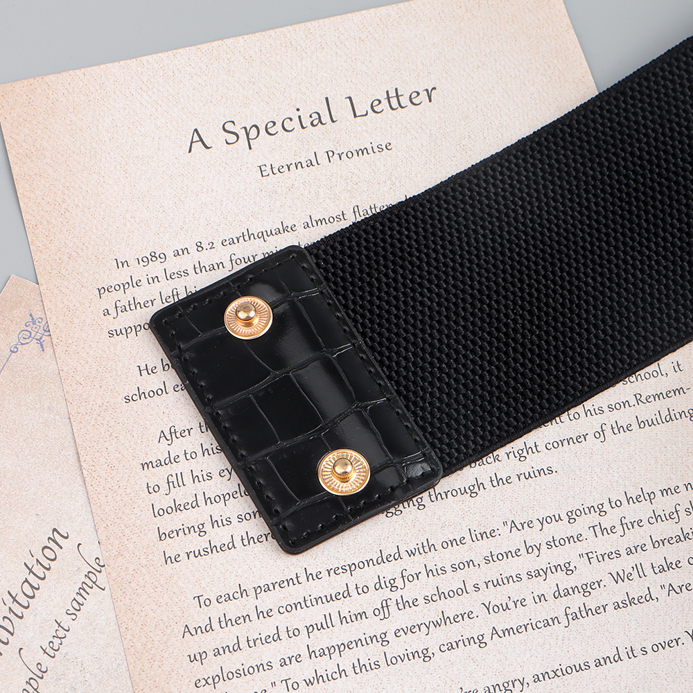 The New Women's Gold Black Wide Belt Decoration Fashion Elastic Metal Waist Cover With Skirt Coat Waist Closed With Fashion Belt