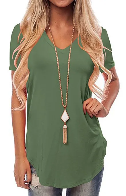 V Neck Short Sleeve Tuxedo Loose T Shirt Green - Shop at LoveMi