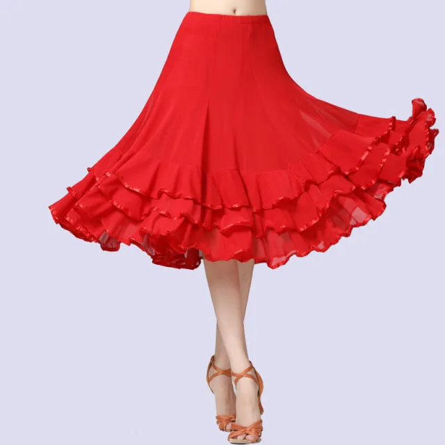 New Mesh Large Swing Latin Dance Half length Dance Skirt Red - Shop at LoveMi