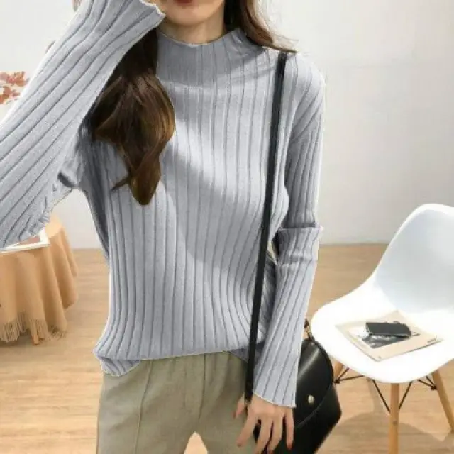 Women's Half High Collar White Knitting Top Grey - Shop at LoveMi