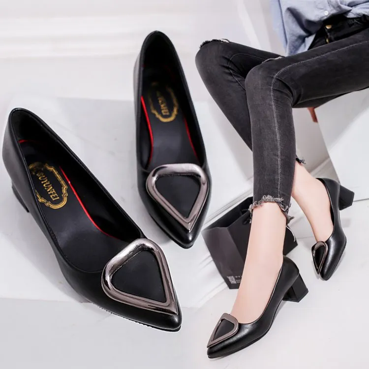 High heels casual triangular buckle shoes - Black