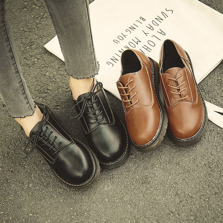 Ins small leather shoes retro British style female black flat children new soft shoes