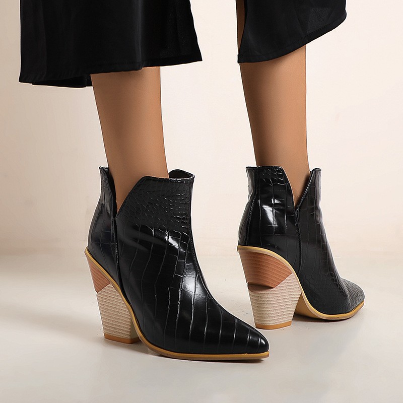 High-heeled Martin Boots With Thick Heel And Pointed Toe