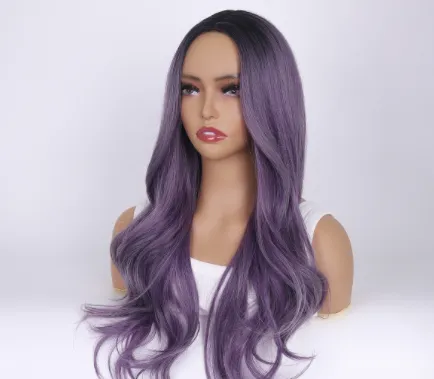 Purple Top Dyed Black Medium Long Curly Hair Purple - Shop at LoveMi
