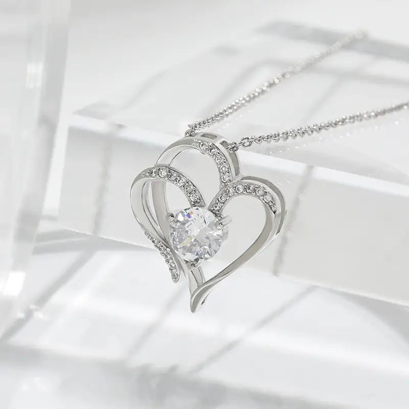 Zircon Double Love Necklace with Rhinestones Ins Personalized Heart-shaped