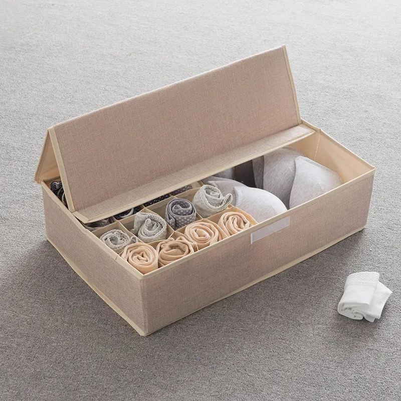 Underwear Storage Box For Household Socks Artifact - 17Grid Khaki Hard Cover