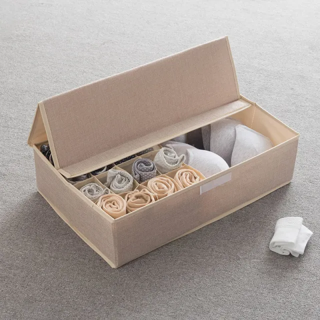 Underwear Storage Box For Household Socks Artifact 17Grid Khaki Hard Cover - Shop at LoveMi