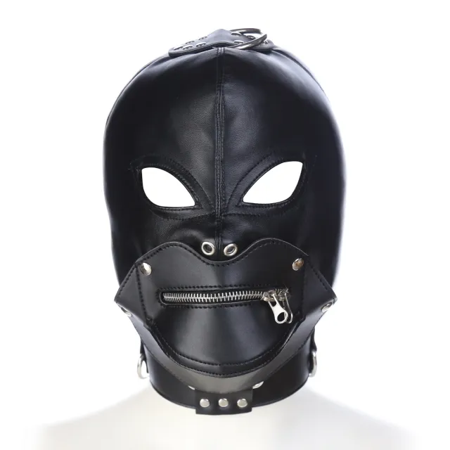 Appearance Mouth Zip Leather Hood Black - Shop at LoveMi