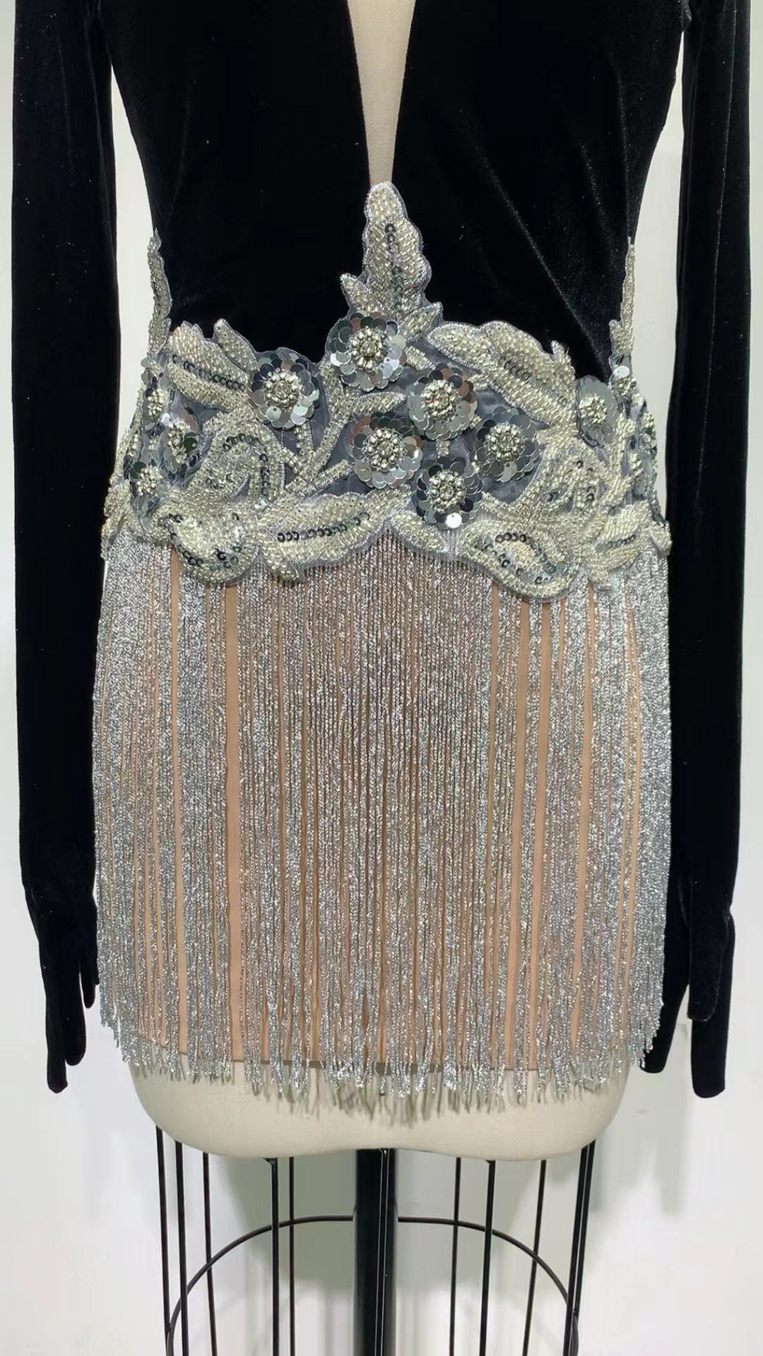 Title 5, Beaded Sequin Fringed Sleeveless Glove Dress, p...