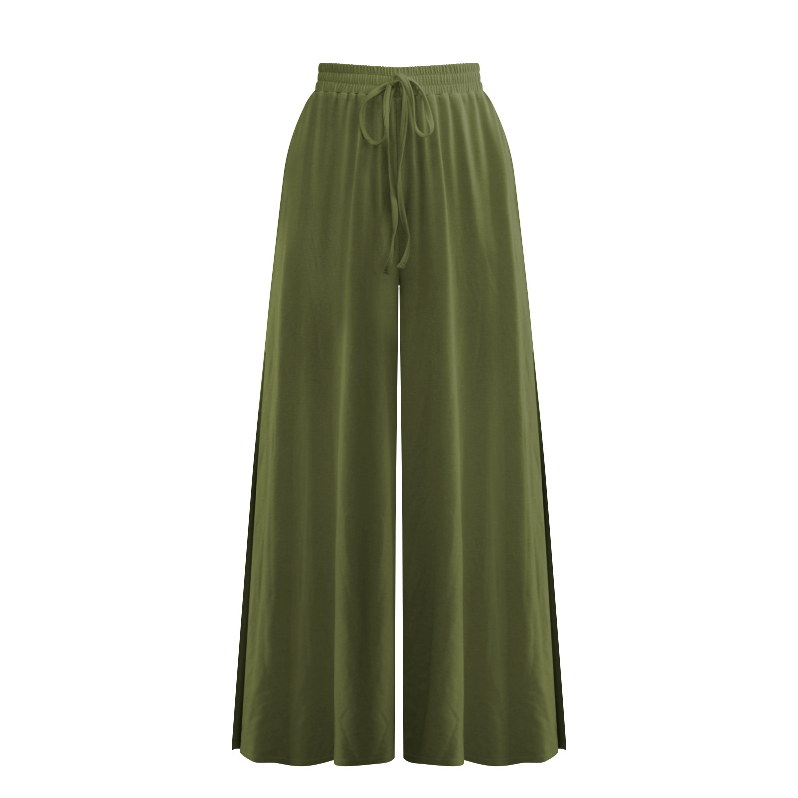 Women's Loose Fashion Drawstring Slit Casual Wide Leg Pants Army Green - Shop at LoveMi