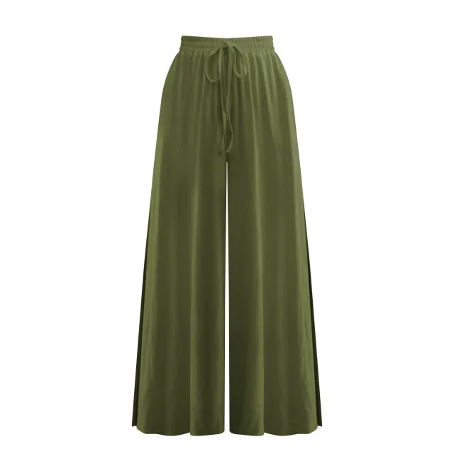 Women's Loose Fashion Drawstring Slit Casual Wide Leg Pants Army Green - Shop at LoveMi