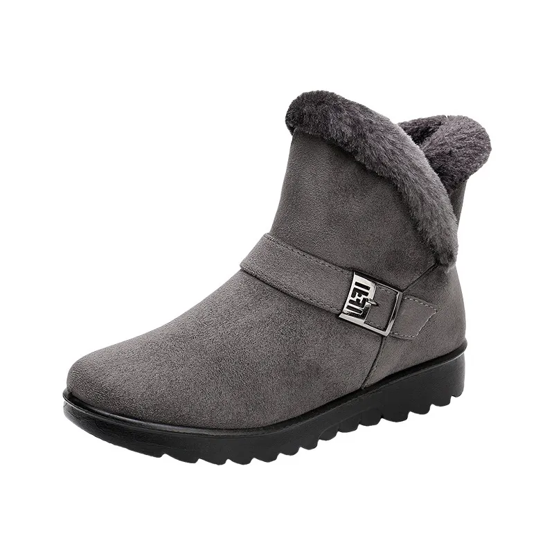 Winter Boots Women Warm Plush Snow Boots Zipper Comfort Flats Shoes - Grey