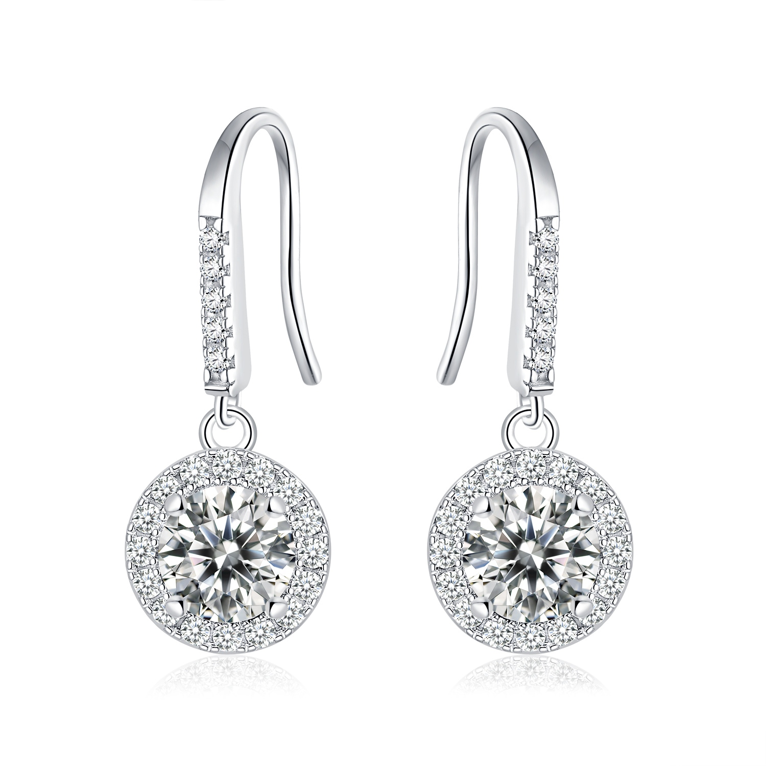 S925 Sterling Silver Moissanite Halo Dangle Earrings 0.5 Or1CT  Platinum Plated Long Hook Drop Earrings With GRA Certificate, Jewelry Gift Box Set For Women