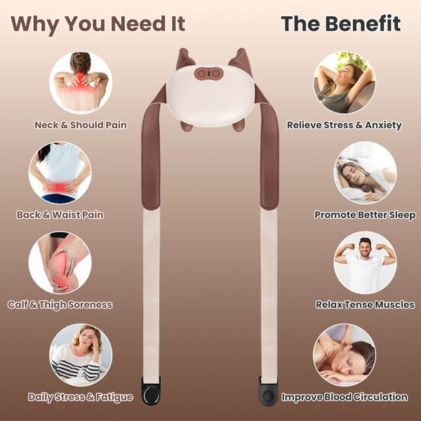 Adjustable Strap Neck Massager, 3 Intensity 2 Heat Levels Cordless Deep Tissue Massager For Neck Shoulder Back, Travel Office Home Use — foto 8