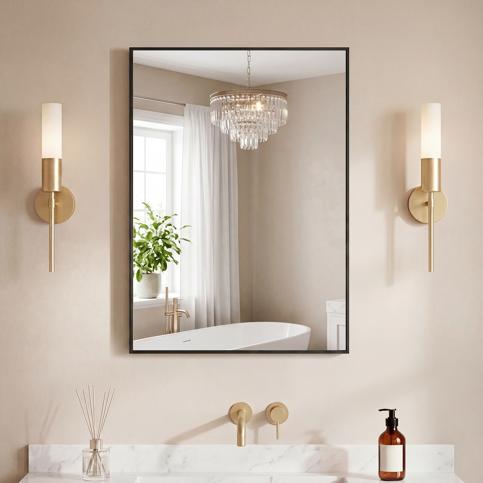 Bathroom Mirror, With Brushed Aluminum Frame, Rectangular Design, Square Corners At All Four Sides, Suitable For Wall Decoration In Home. image 16