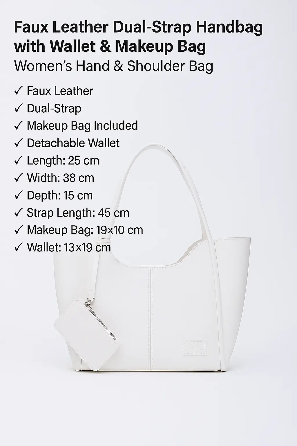 White SHK108 Faux Leather Women Hand And Shoulder Bag With Wallet And Makeup Bag