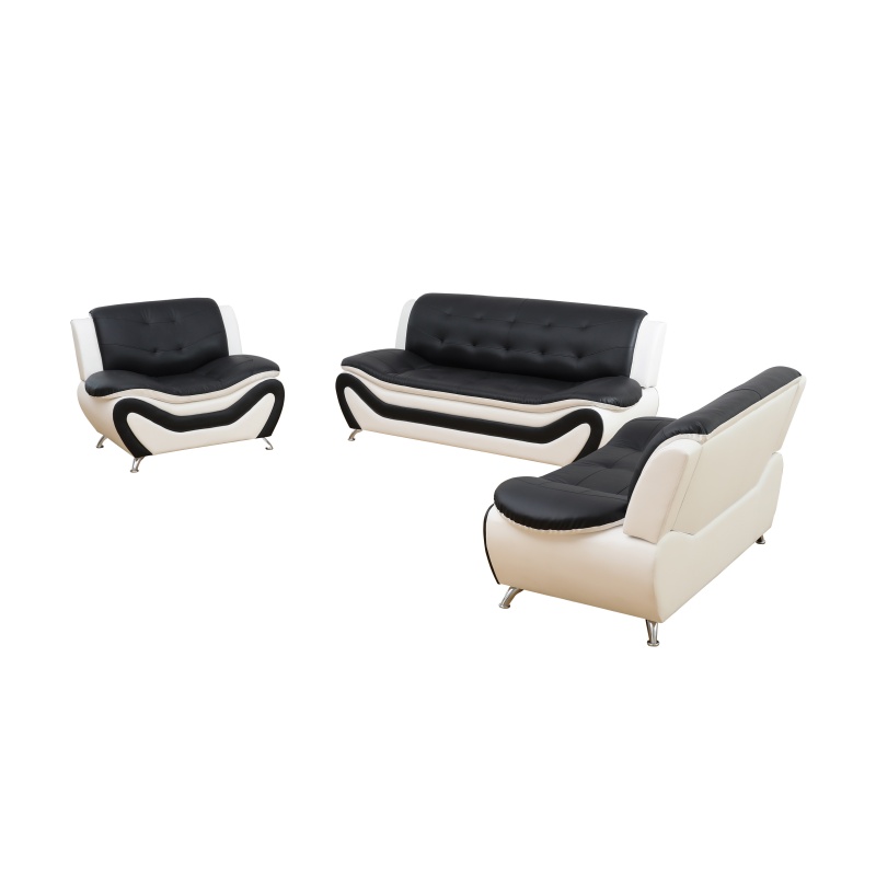 Pickup Only--Black & White Faux Leather 3-Piece Couch Living Room Sofa Set