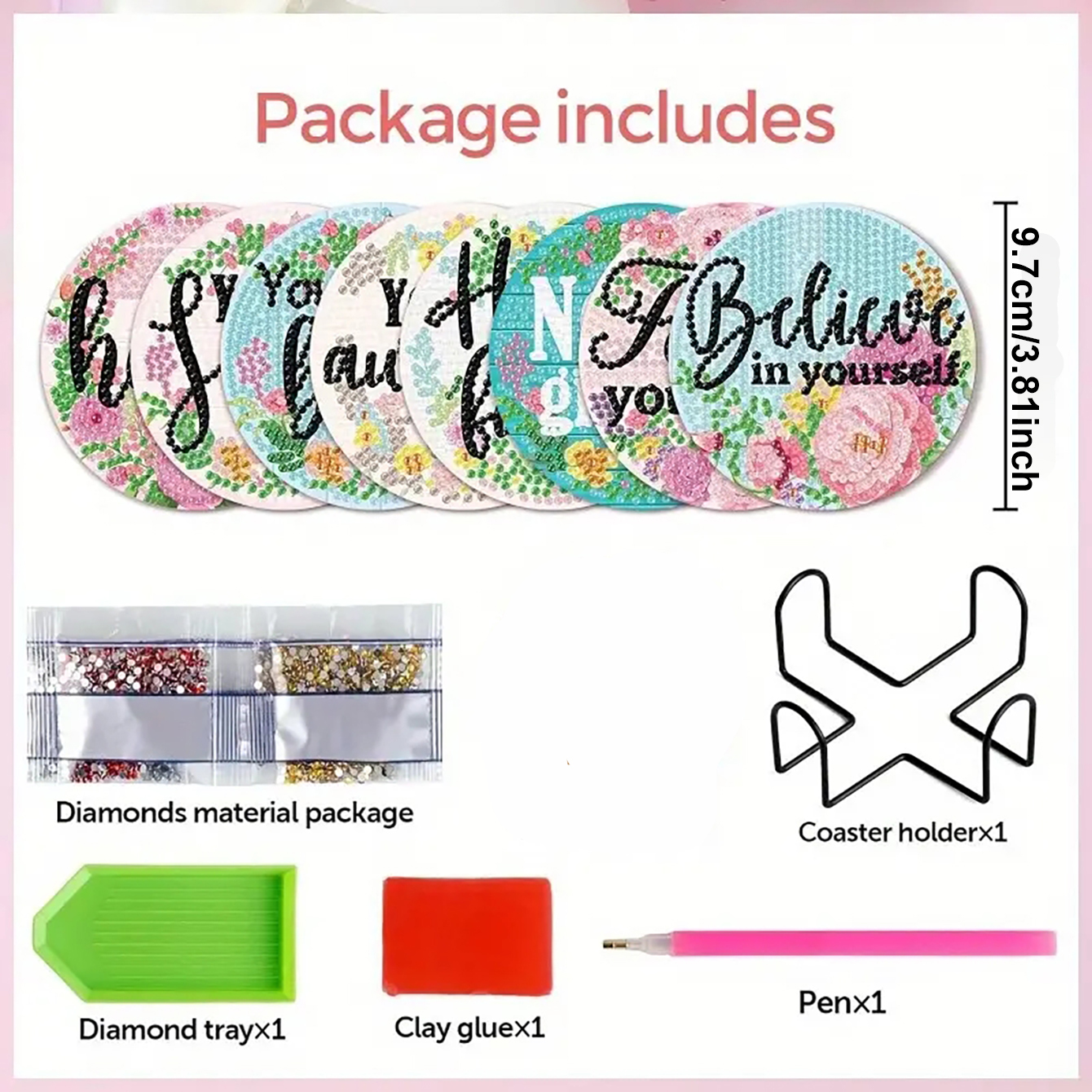 DIY Coasters With Diamond Painting Letter Patterns And Brackets, Suitable For Adult Beginners With Diamond Painting Sets, Handmade Materials For Diamond Art, And Exquisite Gifts For Friends