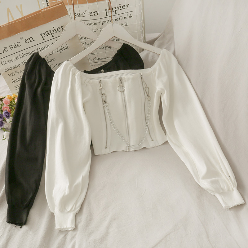 French Niche Design Chain Decoration Short Shirt