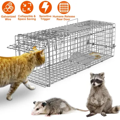 Cat Trap Cage Catch Release Live Animal Rodent Cage Foldable Galvanized Wire