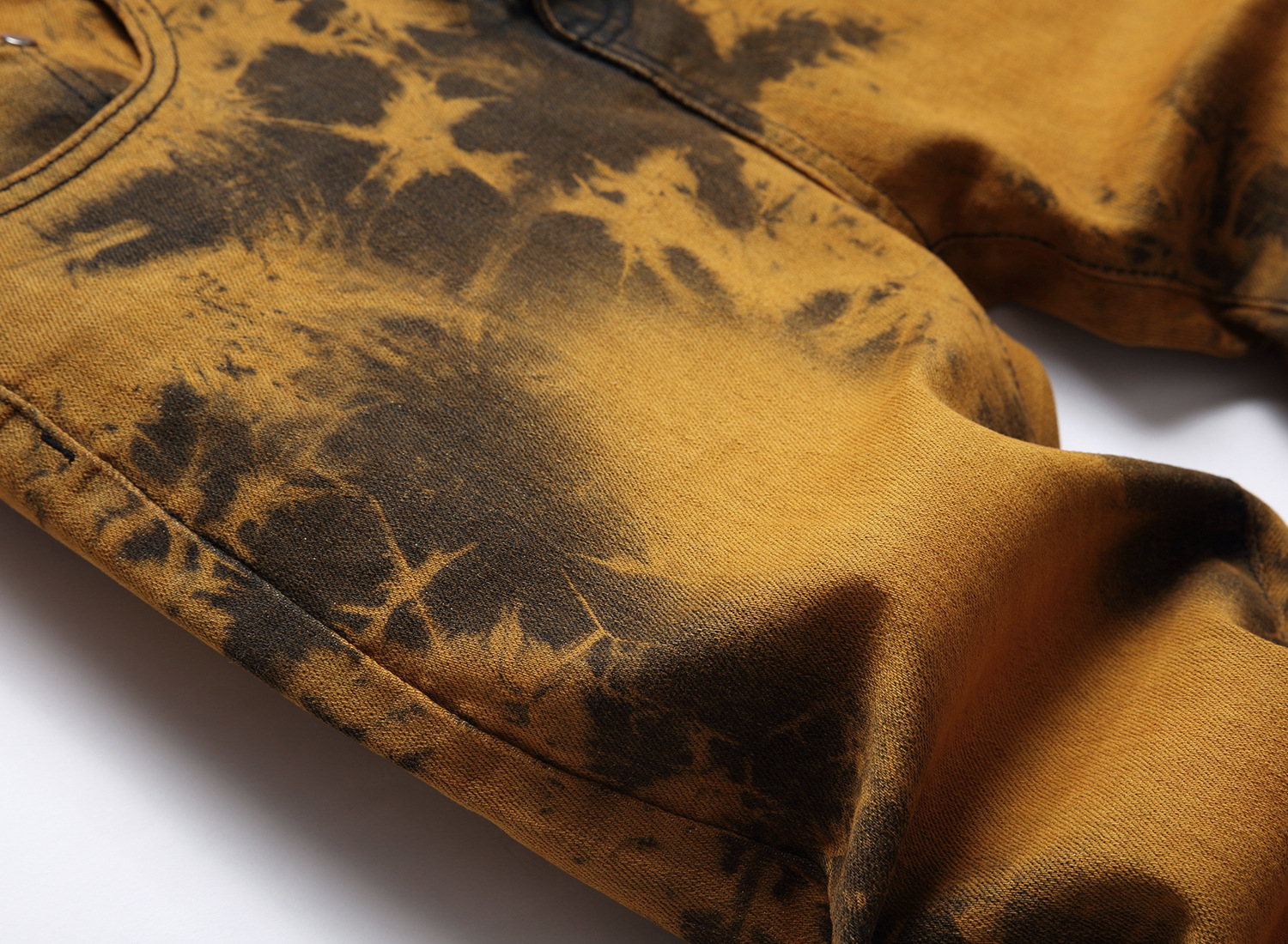 Stretch Tie Bleached Gold Denim Trousers