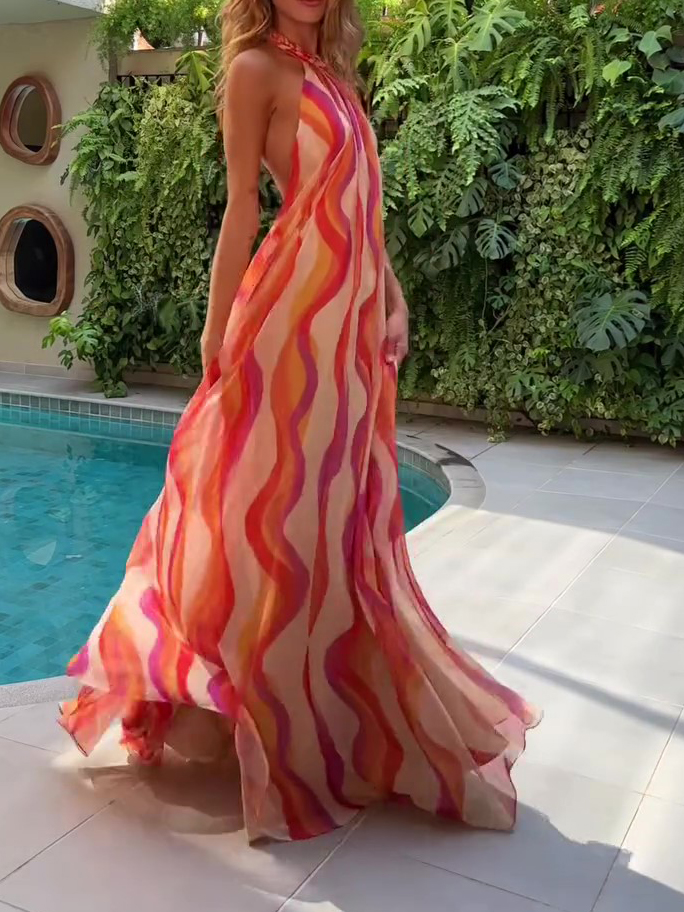 Holiday Halterneck Gradient Backless Dress