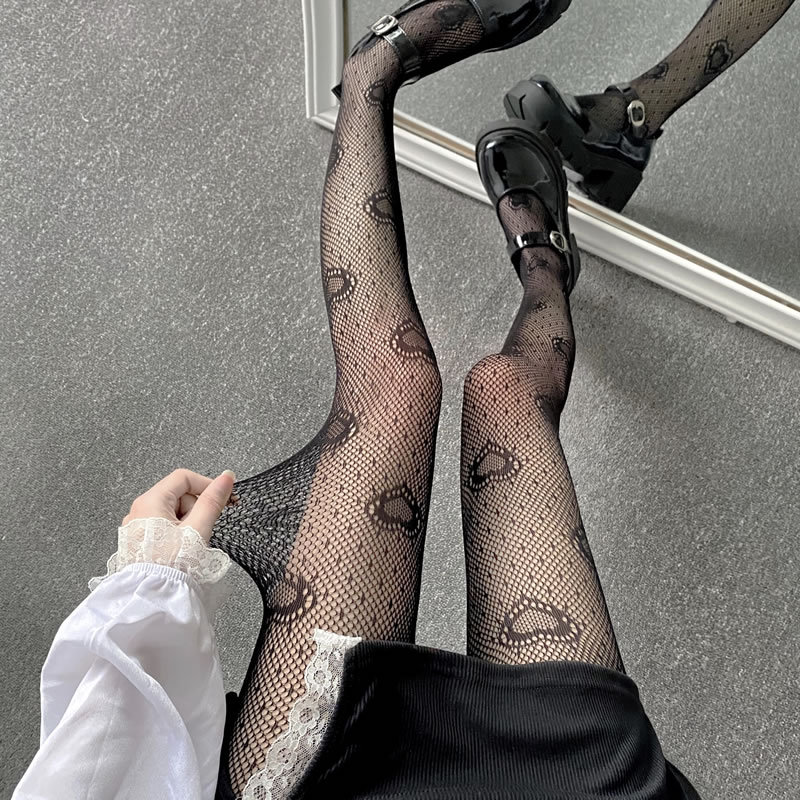 Women's Fashion Love Pattern Fishnet Socks - Image 5