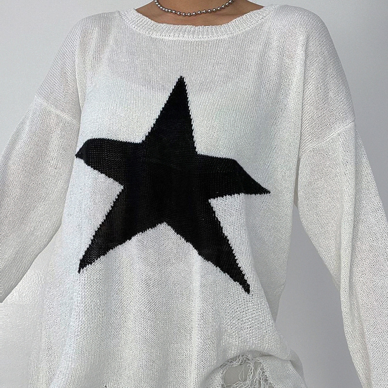 Title 4, Simple black and white star woolen blouse for w...