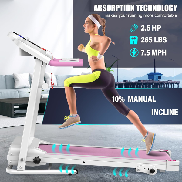 Compact Folding Treadmill for Home - 2.5HP Quiet Brushless Motor, 3-Level Incline, 7.5 MPH, Shock Absorption, Space-Saving Design for Running, Walking - Treadmill for Small Spaces & Home Use-10