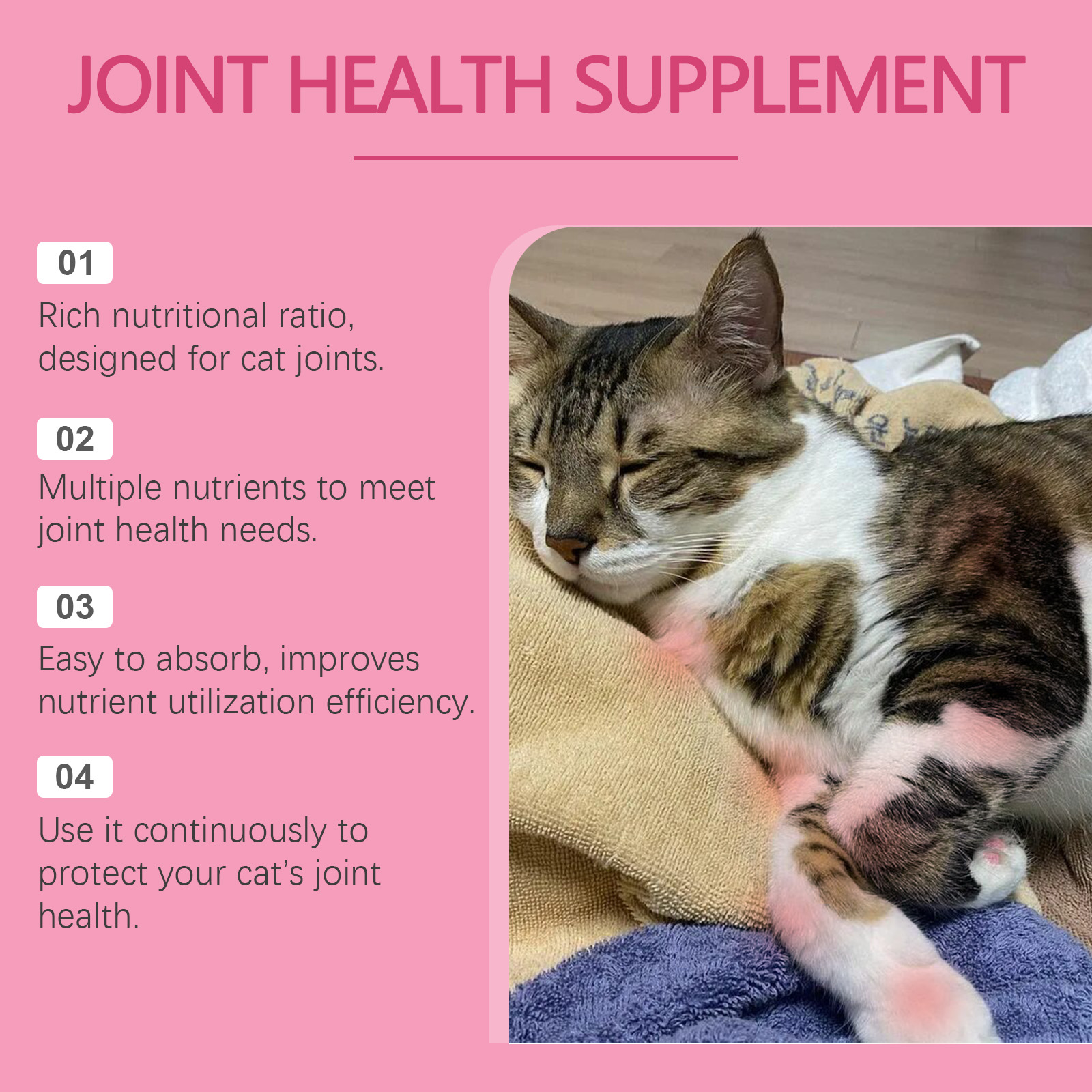Cat Joint Health Support Tablets, Glucosamine Joint Supplement For All Breeds & Sizes Cats, 80 Count Joint Care Chewable Tablets To Relieve Joint Discomfort — foto 4