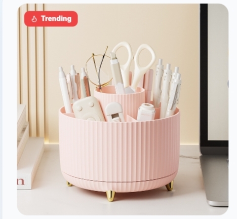 360 Rotating Desk Pen Holder Makeup Brush Organizer Multi-Grid Storage Box For Office & Home Vanity 2