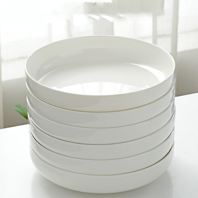 Household Pure White Simple Bone China Tableware Plate