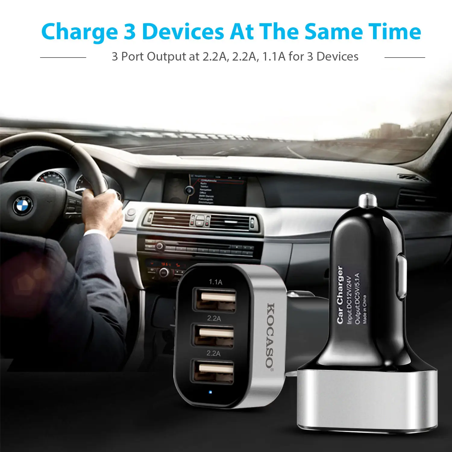 3Port USB Car Charger 30W 5.5A