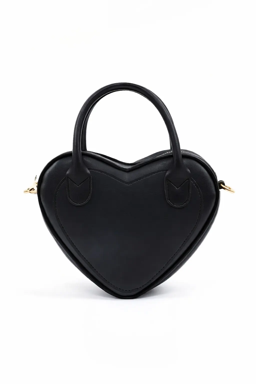 Black Heart Shaped Faux Leather Zipper Bag
