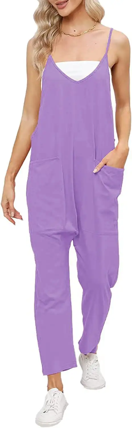 Women's Fashion Simple Large Pockets Strappy Pants