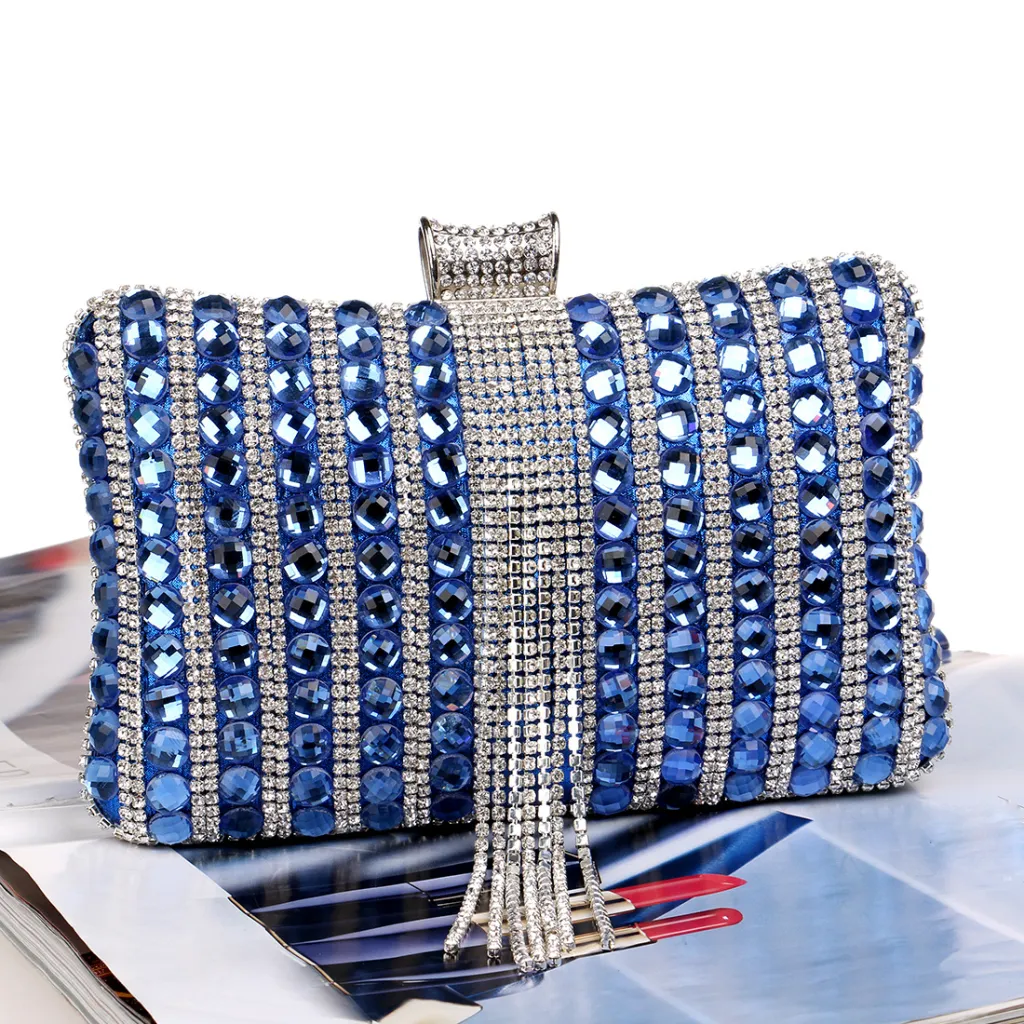 New Fringed Evening Ladies Fashion Clutch Bag - Blue
