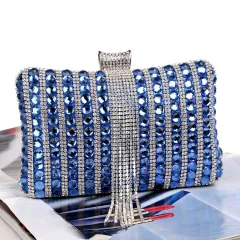 New Fringed Evening Ladies Fashion Clutch Bag - Blue - View 1