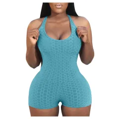 Ladies Sleeveless Buttocks Sports Yoga Jumpsuit - Light Blue - View 1