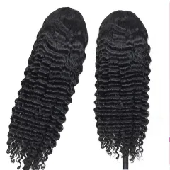 Human Hair 28 30 Deep Wave Lace Frontal Wigs 13 4 Front Wigs - 14Black - View 1